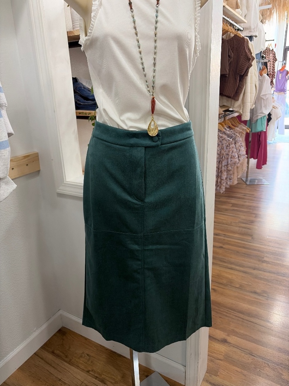Faux Suede Pencil Skirt Teal